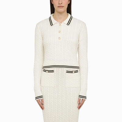 Shop Alessandra Rich Cable-knit Polo Shirt In White