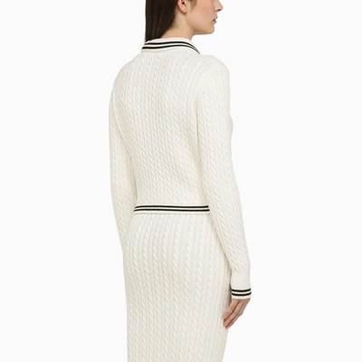 Shop Alessandra Rich Cable-knit Polo Shirt In White