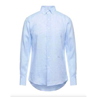 Shop Malo Light Blue Linen Shirt