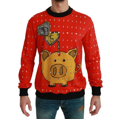 Dolce & Gabbana Red Crystal Pig Of The Year Sweater
