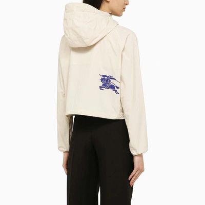 Shop Burberry Nylon Cropped Jacket With Logo In Beige