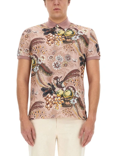 Shop Etro Polo Shirt With Foliage Print In Multicolour