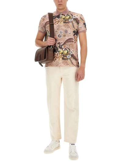 Shop Etro Polo Shirt With Foliage Print In Multicolour