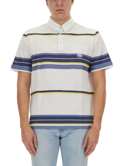 Shop Etro Polo Shirt With Pegasus Embroidery In Ivory