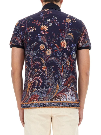 Shop Etro Polo Shirt With Floral Paisley Print In Multicolour