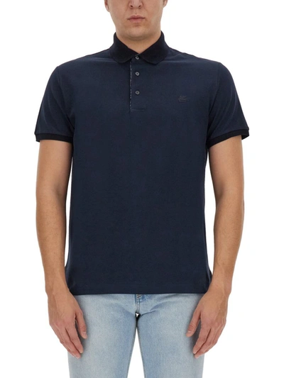 Shop Etro Polo Shirt With Pegasus Motif In Blue