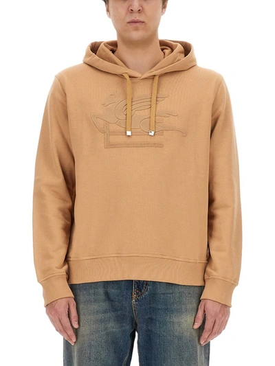 Shop Etro Sweatshirt With Pegasus Embroidery In Beige