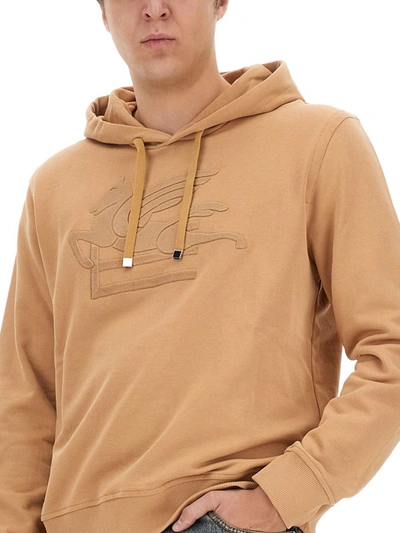 Shop Etro Sweatshirt With Pegasus Embroidery In Beige