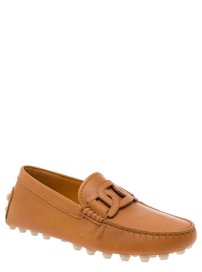 Shop Tod's 'gommino Bubble' Beige Loafers With Tonal Chain Detail In Leather Woman