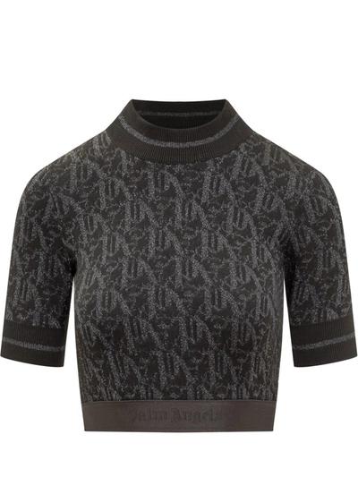 Shop Palm Angels Monogram Knit Top Ss In Black