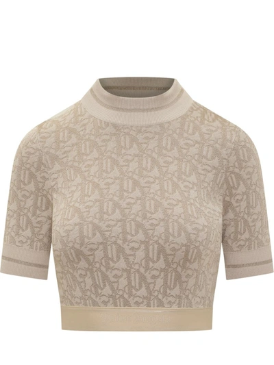Shop Palm Angels Pa Top In Jacquard In Beige