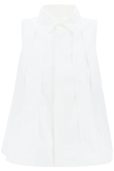 Shop Sacai Sleeveless Pleated Pop In White