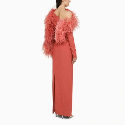 Shop Taller Marmo Peony-coloured Long Dress With Feathers In Pink
