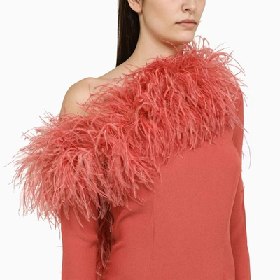 Shop Taller Marmo Peony-coloured Long Dress With Feathers In Pink
