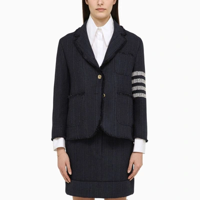 Shop Thom Browne Navy Single-breasted Jacket In Blend In Blue