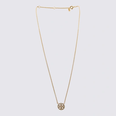 Shop Tory Burch Gold- Tone Metal And Crystal Necklace In Tory Gold / Crystal