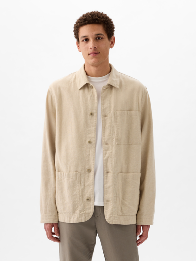 Shop Gap Linen-cotton Chore Jacket In Oatmeal