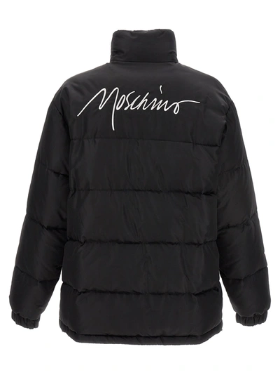 Shop Moschino Logo Embroidery Down Jacket Casual Jackets, Parka Black