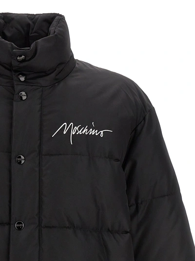 Shop Moschino Logo Embroidery Down Jacket Casual Jackets, Parka Black