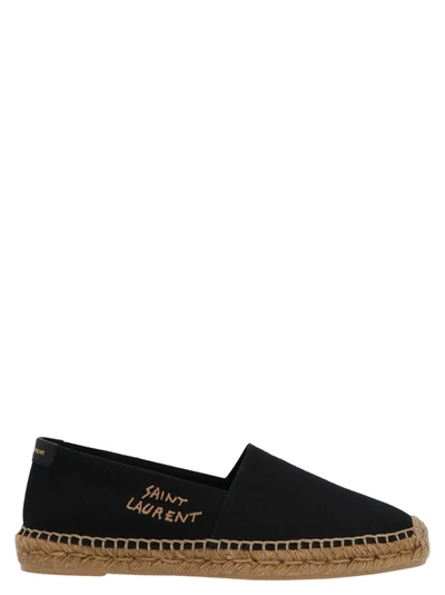 Shop Saint Laurent Logo Espadrilles Flat Shoes Black
