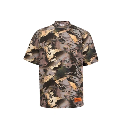 Heron Preston Camouflage Mock-neck T-shirt In Green
