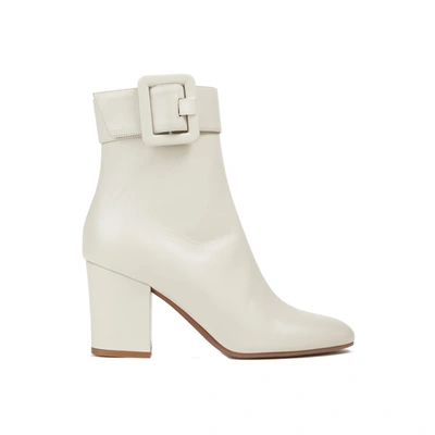 Shop Sergio Rossi Buckled Leather Ankle Boots In White