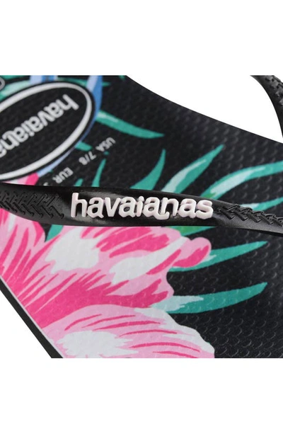 Shop Havaianas Slim Floral Palm Flip Flop In Black/ Black