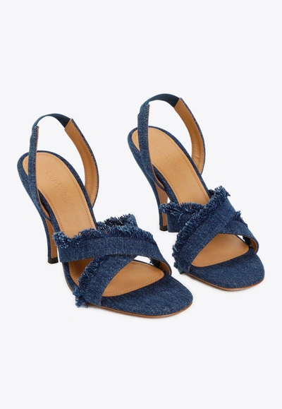 Off-white Curvy Heel Denim Sandal With Fringed Straps In Blue