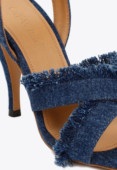 Off-white Curvy Heel Denim Sandal With Fringed Straps In Blue