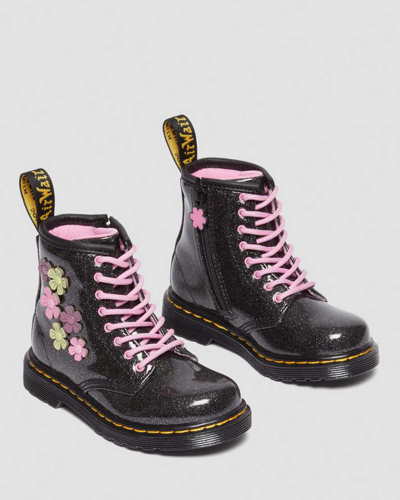 Shop Dr. Martens' Toddler 1460 Glitter & Flower Applique Lace Up Boots In Black,pink