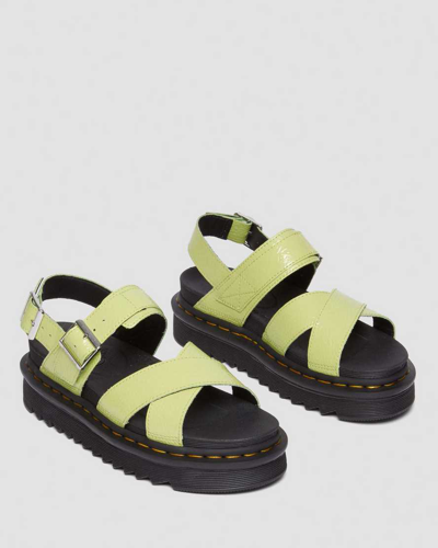 Shop Dr. Martens' Voss Ii Distressed Patent Leather Sandals In Green