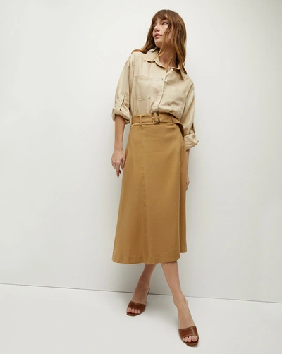 Shop Veronica Beard Arwen Stretch-linen Skirt In Desert Khaki