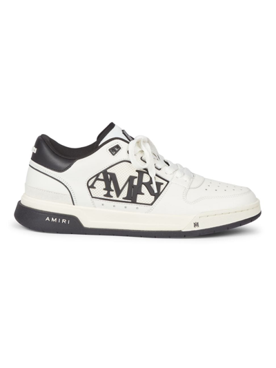 Shop Amiri Men's Logo Leather Classic Low-top Sneakers In White Black