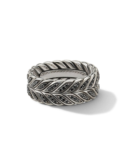 Shop David Yurman Men's Chevron Band Ring In Sterling Silver In Black Diamond