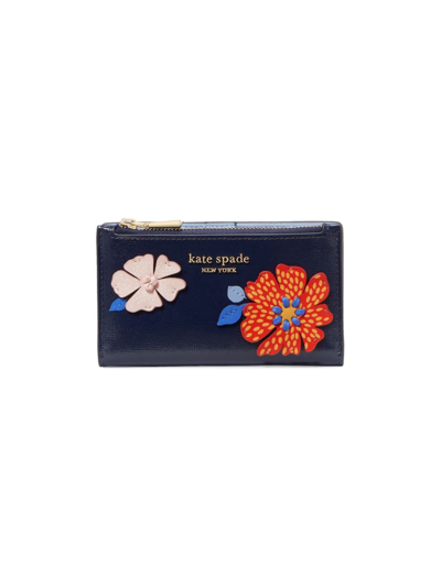 Shop Kate Spade Women's Dottie Bloom Flower Appliqué Leather Bifold Wallet In Parisian Navy