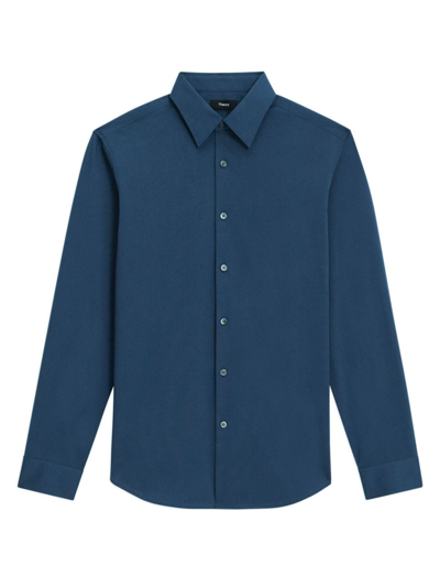 Shop Theory Men's Sylvain Structure Knit Shirt In Deep Sea Blue