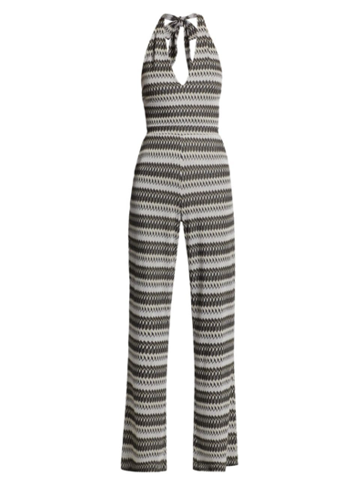 Shop Ramy Brook Women's Chandler Striped Sleeveless Jumpsuit In Black Sand Stone Geo Gem Knit