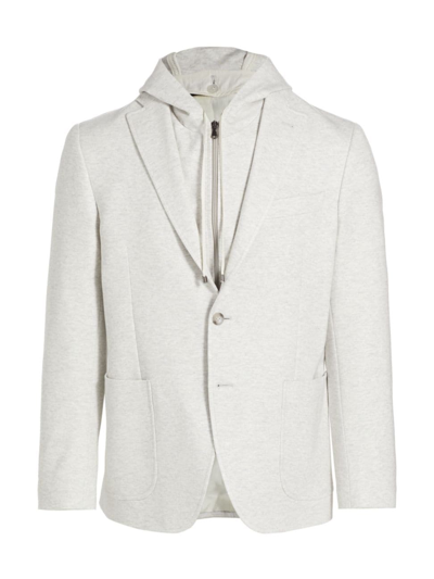 Shop Saks Fifth Avenue Men's Slim-fit Hooded Knit Blazer In Mirage Gray