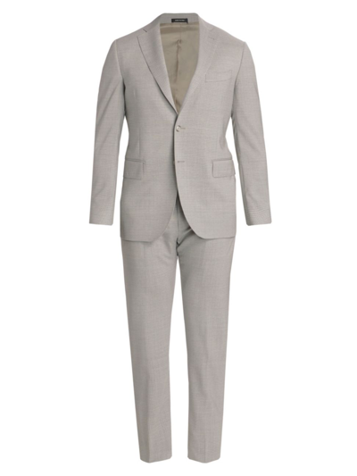 Shop Saks Fifth Avenue Men's Collection Mini Grid Wool Single-breasted Suit In Mirage Gray