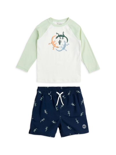 Shop Miles The Label Little Boy's & Boy's Gecko Long-sleeve T-shirt & Swim Shorts Set In Navy