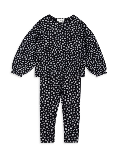 Shop Miles The Label Little Girl's & Girl's Daisies Print Set In Black