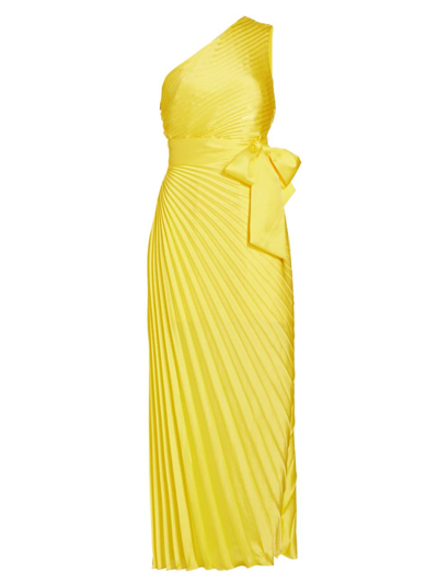 Shop Milly Women's Estelle Pleated Satin One-shoulder Dress In Yellow