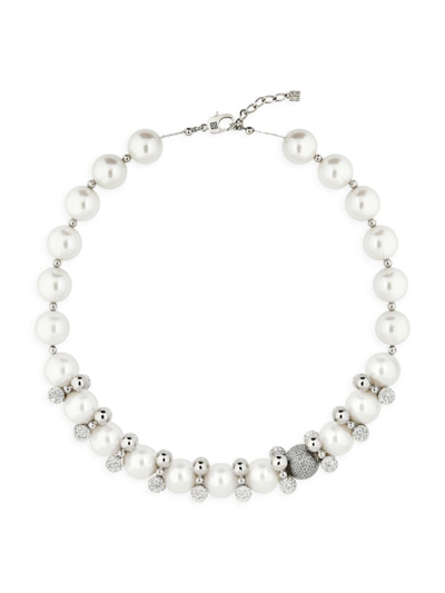 Shop Givenchy Women's 4g Pearl Necklace With Crystals In White Silver