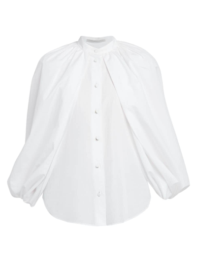Shop Stella Mccartney Women's Balloon-sleeve Cotton Button-front Shirt In Pure White