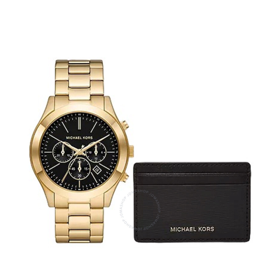 Shop Michael Kors Runway Chronograph Quartz Black Dial Men's Watch Mk1076set In Black / Gold / Gold Tone