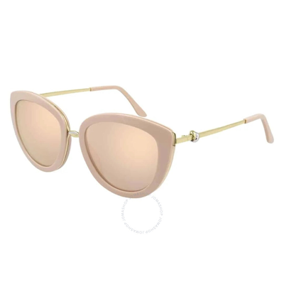 Shop Cartier Brown Rose Gold Mirror Cat Eye Ladies Sunglasses Ct0247s 004 54 In Brown / Gold / Ink / Pink / Rose / Rose Gold