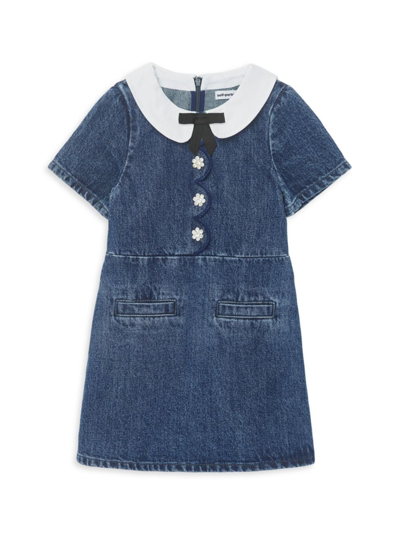 Shop Self-portrait Little Girl's & Girl's Scalloped Denim Shirtdress In Blue
