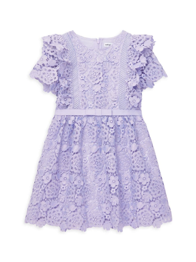 Shop Self-portrait Little Girl's & Girl's Ruffle-trim Floral Lace Dress In Purple