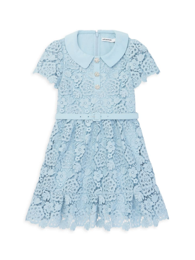 Shop Self-portrait Little Girl's & Girl's Belted Lace Shirtdress In Blue