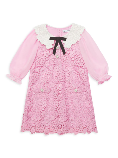 Shop Self-portrait Little Girl's & Girl's Collared Lace Dress In Pink